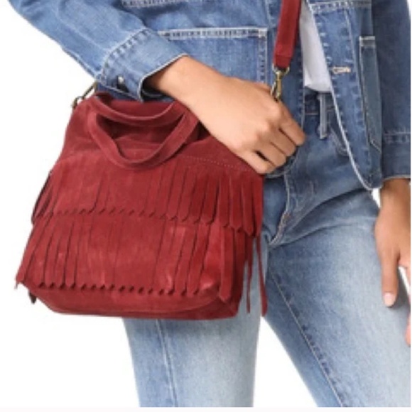Madewell Suede Fringe Zip Crossbody Transport Tote Bag - Picture 15 of 16